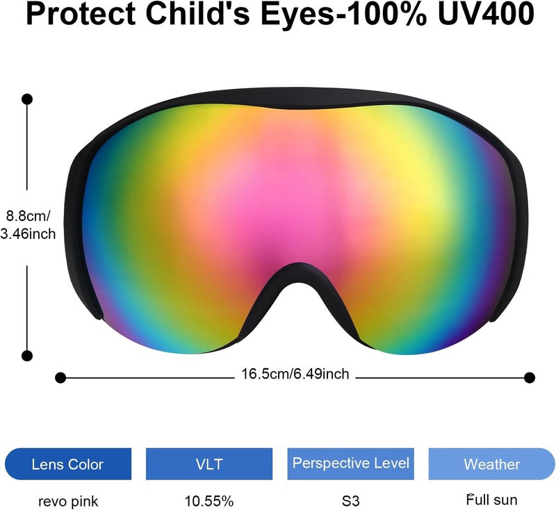 YooxArmor OTG Kids Ski Goggles Kids Snowboard Goggles for Boys Girls Toddler Youth Kid Snow Goggles Anti-Fog UV400 Protection - Image 3